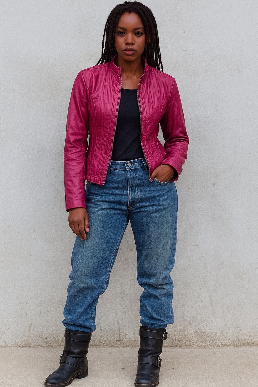 A La Carte Women's Hot Pink moto Jacket vintage large fitted barbiecore